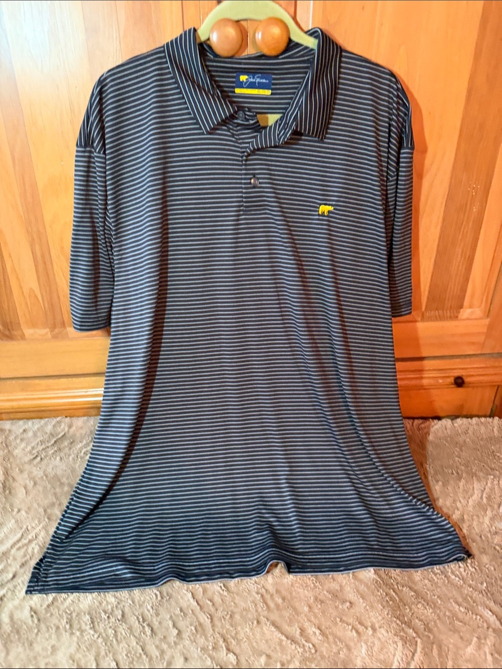 Jack Nicklaus Men's XXL Black and White Striped Polo with Yellow Logo